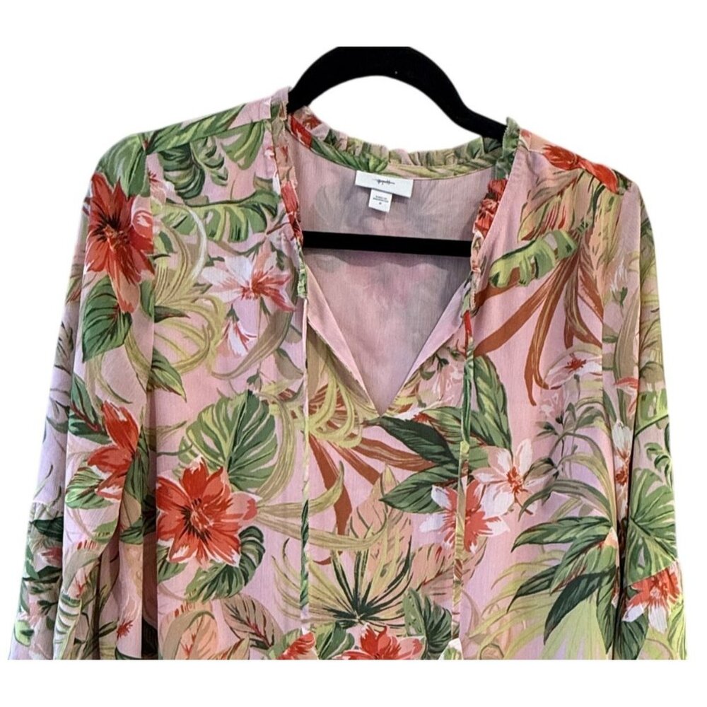 J Jill Tropical Floral Womens M Vacation Wear Lined Flowy 3/4 Sleeve Tunic GUC - Picture 2 of 8